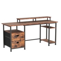 Furologee 61 Desk With Fabric File Drawer Reversible Computer Desk With Shelves And Drawer Industrial Writing Desk With Moni