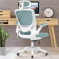 Kerdom Ergonomic Office Chair, Breathable Mesh Desk Chair, Lumbar Support Computer Chair With Headrest And Flip-Up Arms, Swivel Task Chair, Adjustable Height Gaming Chair, Lightblue