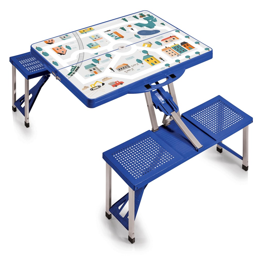 Picnic Time Folding Picnic Camping Outdoor Table With Umbrella Hole 365 X 5 X 175 Play Town Blue