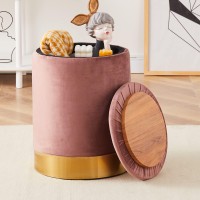 Mxfurhawa Velvet 23Qt Storage Ottoman Multipurpose Footrest Stool With Metal Base Modern Round Vanity Stool Chair Ottoman Foot Stools Support 300Lbs Padded Seat For Living Room & Bedroom Dusty Rose