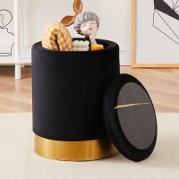 Mxfurhawa Velvet 23Qt Storage Ottoman Multipurpose Footrest Stool With Metal Base Modern Round Vanity Stool Chair Ottoman Foot Stools Support 300Lbs Padded Seat For Living Room & Bedroom Black