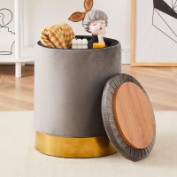 Mxfurhawa Velvet 23Qt Storage Ottoman Multipurpose Footrest Stool With Metal Base Modern Round Vanity Stool Chair Ottoman Foot Stools Support 300Lbs Padded Seat For Living Room & Bedroom Grey