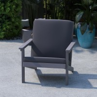 Charlestown AllWeather Poly Resin Wood Adirondack Style Deep Seat Patio Club Chair with Cushions GrayGray