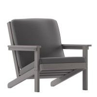 Charlestown AllWeather Poly Resin Wood Adirondack Style Deep Seat Patio Club Chair with Cushions GrayGray