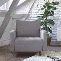 Hudson MidCentury Modern Commercial Grade Armchair with Tufted Faux Linen Upholstery Solid Wood Legs in Slate Gray