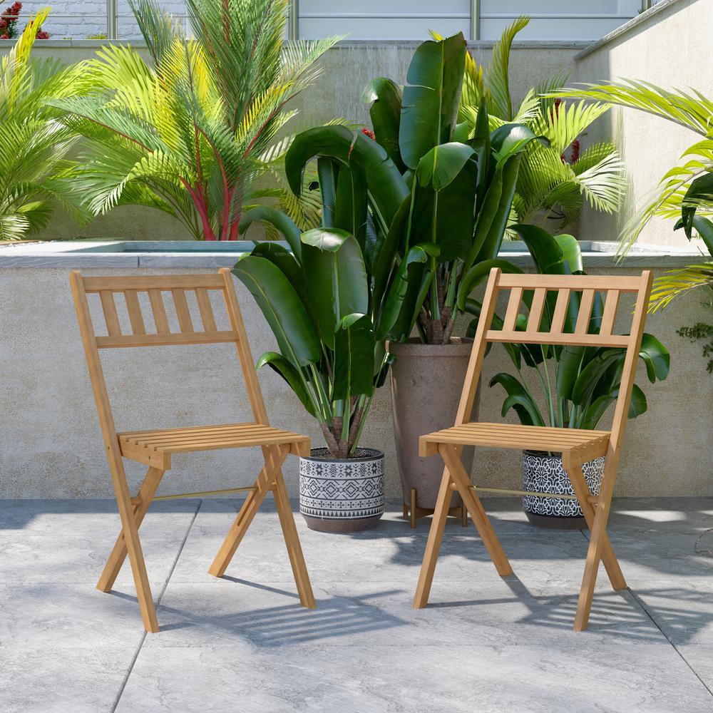 Martindale Indoor/Outdoor Folding Acacia Wood Patio Bistro Chairs