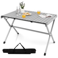 Giantex Folding Camping Table For 6-8, Portable Roll Up Table With Carry Bag, Lightweight Aluminum Picnic Table For Grill, Bbq, Travel, Beach, Backyard, 43