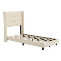 Hollis Twin Upholstered Platform Bed with Wingback Headboard