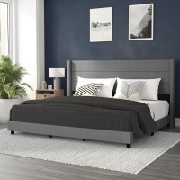 Hollis King Upholstered Platform Bed with Wingback Headboard