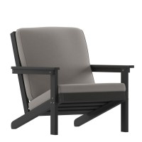 Charlestown All-Weather Poly Resin Wood Adirondack Style Deep Seat Patio Club Chair With Cushions  Black/Charcoal