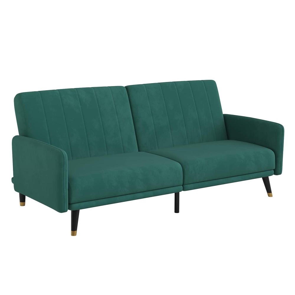 Flash Furniture Sophia Premium Split Back Sofa Futon Emerald Green Velvet Upholstery Solid Wood Legs Convertible Sleeper C