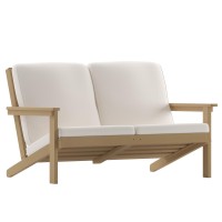 Charlestown AllWeather Poly Resin Wood Adirondack Style Deep Seat Patio Loveseat with Cushions Natural CedarCream