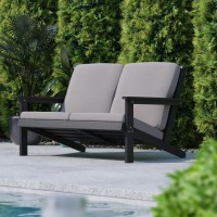 Charlestown AllWeather Poly Resin Wood Adirondack Style Deep Seat Patio Loveseat with Cushions BlackCharcoal