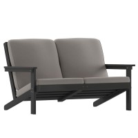 Charlestown AllWeather Poly Resin Wood Adirondack Style Deep Seat Patio Loveseat with Cushions BlackCharcoal