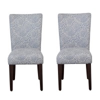 Homepop Parsons Classic Upholstered Accent Dining Chair  Set Of 2  Blue And Cream Floral