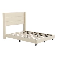 Hollis Full Upholstered Platform Bed Beige Faux Linen