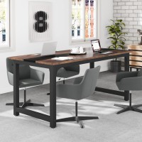 Tribesigns 70.8??Xecutive Desk, Large Office Computer Desk With Thicken Frame, Modern Simple Workstation Business Furniture For Home Office, Vintage Brown/Black