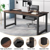 Tribesigns 70.8??Xecutive Desk, Large Office Computer Desk With Thicken Frame, Modern Simple Workstation Business Furniture For Home Office, Vintage Brown/Black