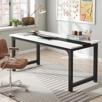 Tribesigns 70.8??xecutive Desk, Large Office Computer Desk with Thicken Frame, Modern Simple Workstation Business Furniture for Home Office, White/Black