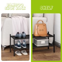 Bmosu 2Tier Bamboo Shoe Rack Premium Stackable Shoe Shelf Storage Organizer For Hallway Closet Living Room Entryway Organizerb