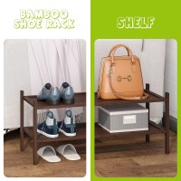 Bmosu 2Tier Bamboo Shoe Rack Premium Stackable Shoe Shelf Storage Organizer For Hallway Closet Living Room Entryway Organizerb