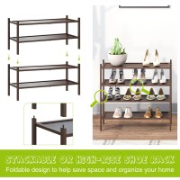 Bmosu 2Tier Bamboo Shoe Rack Premium Stackable Shoe Shelf Storage Organizer For Hallway Closet Living Room Entryway Organizerb