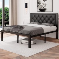 Feonase Full Size Metal Bed Frame With Faux Leather Button Tufted Headboard Heavyduty Platform Bed Frame With 12 Storage St