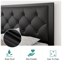 Ipormis Queen Metal Bed Frame Faux Leather Platform Bed Frame With Button Tufted Headboard 12 Underbed Space Steel Slats Su