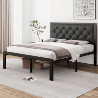 Ipormis Full Metal Bed Frame Faux Leather Platform Bed Frame With Button Tufted Headboard 12 Underbed Space Steel Slats Sup