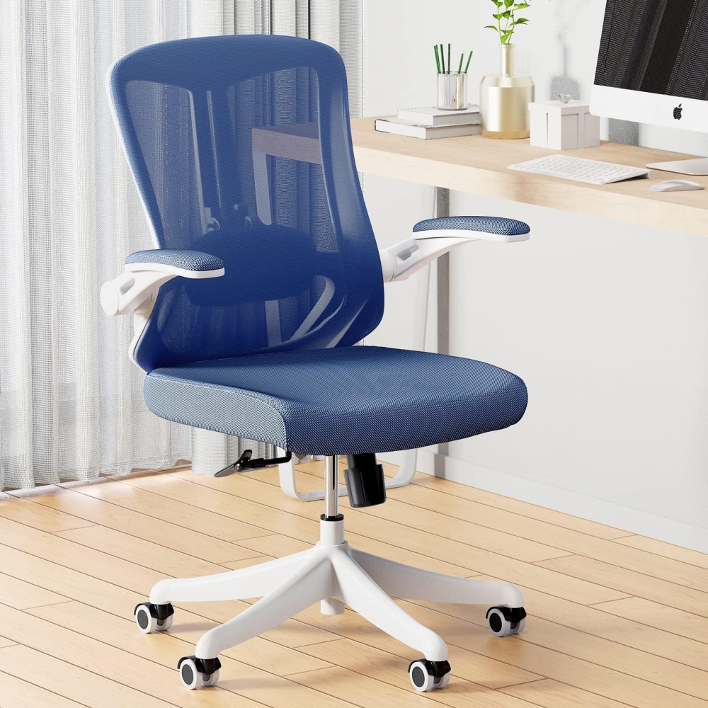 Balmstar Office Chair, Ergonomic Desk Chair Home Office Desk Chairs, Breathable Mid-Back Comfortable Mesh Computer Chair With Pu Silent Wheels, Flip-Up Armrests, Tilt Function, Lumbar Support (Blue)