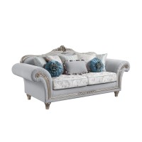 Marc 95 Inch Traditional Sofa, Box Cushion Seat, Pillow, Gray, Silver