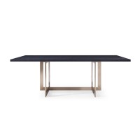 Cid 79 Inch Wood 8 Seater Dining Table, Steel Base, Black, Antique Brass