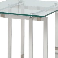 Cid 22 Inch Modern End Table, Glass Top, Intersected Steel Base, Chrome