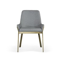 Cid 24 Inch Modern Soft Fabric Dining Chair, Metal, Gray, Antique Brass