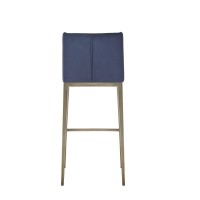 Cid 31 Inch Modern Fabric Bar Stool with Footrest, Set of 2, Blue, Brass