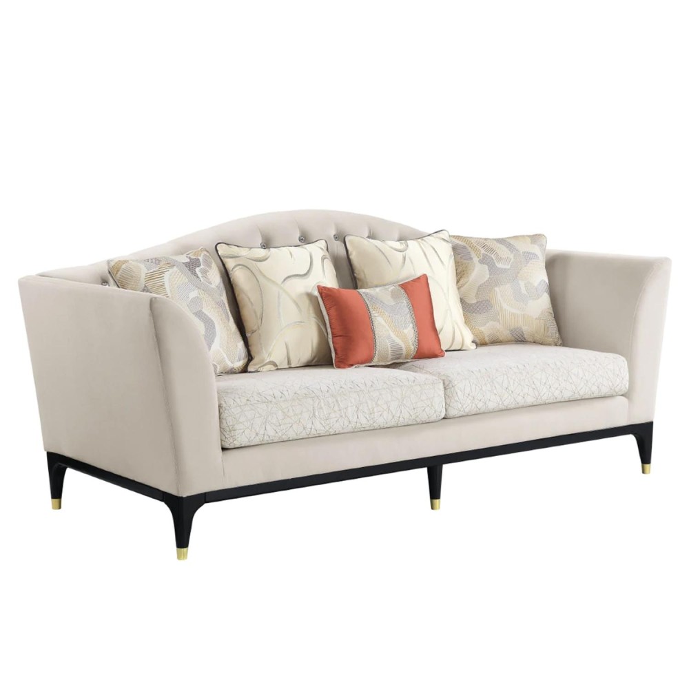 88 Inch Modern Sofa with Armrests, Velvet Box Cushioned Seats, Beige
