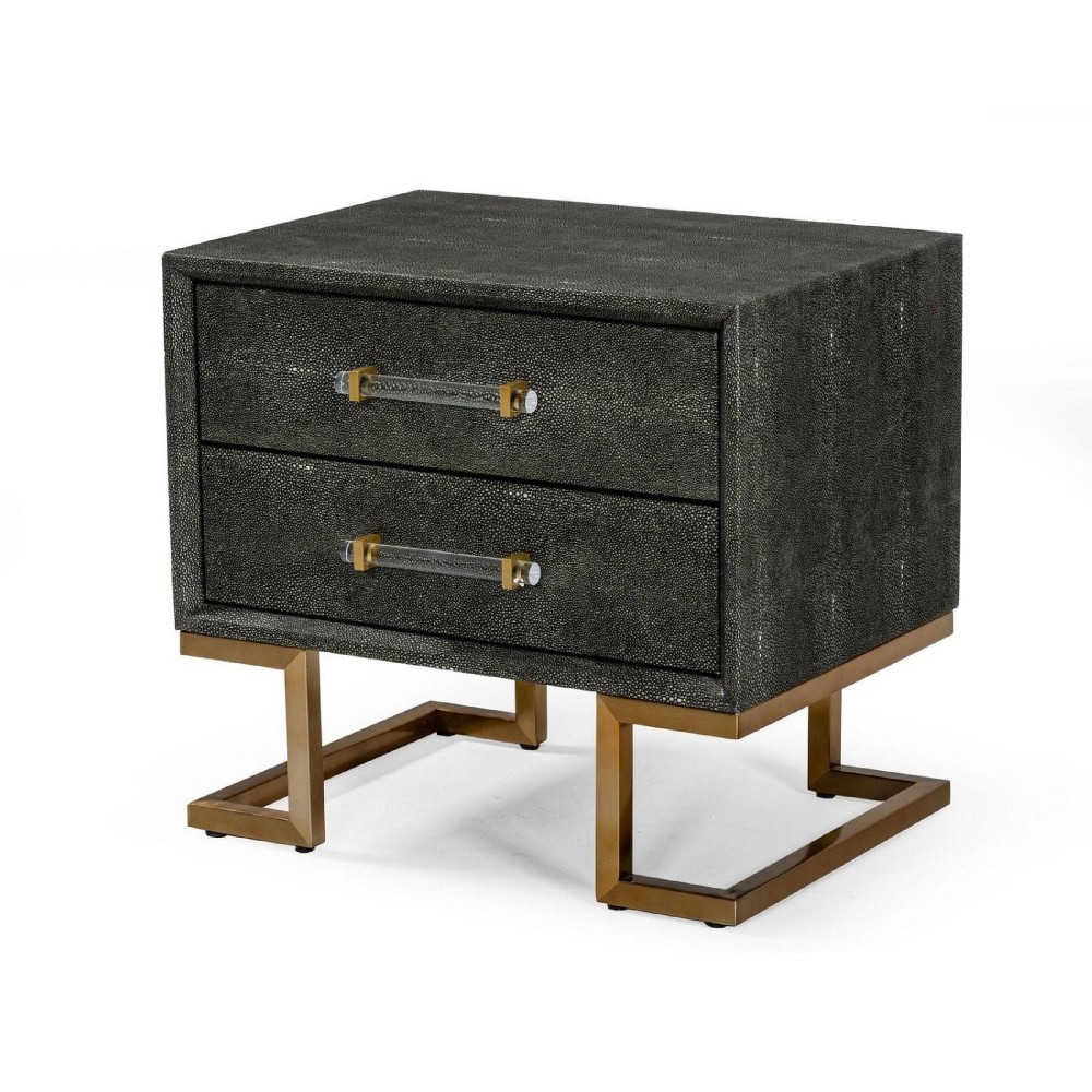 Cid Jon 24 Inch Modern Nightstand, 2 Drawers, Classic, Faux Leather, Gray