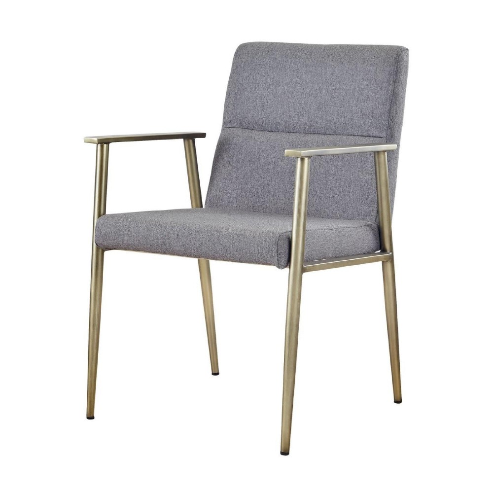 Cid 24 Inch Modern Dining Chair, Armrest, Fabric Cushion Seat, Metal, Gray