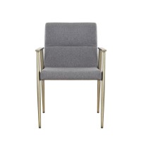 Cid 24 Inch Modern Dining Chair, Armrest, Fabric Cushion Seat, Metal, Gray