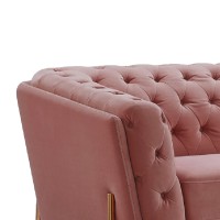 Reno 89 Inch Modern Sofa, Chesterfield, Button Tufting, Tuxedo Arms, Pink