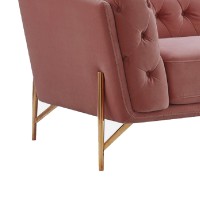 Reno 89 Inch Modern Sofa, Chesterfield, Button Tufting, Tuxedo Arms, Pink