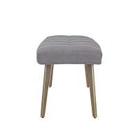 Cid 47 Inch Modern Fabric Bench, Cushion Seat, Metal Legs, Gray, Brass