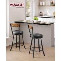 Vasagle Swivel Bar Stool Counter Height, 25.8 Inch Barstool Chair With Back, Upholstered Cushioned Seat And Footrest, Easy Assembly, Industrial Steel Frame, Black And Rustic Brown Ulbc077B01