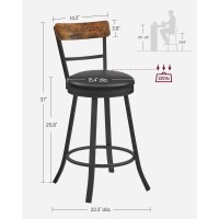 Vasagle Swivel Bar Stool Counter Height, 25.8 Inch Barstool Chair With Back, Upholstered Cushioned Seat And Footrest, Easy Assembly, Industrial Steel Frame, Black And Rustic Brown Ulbc077B01