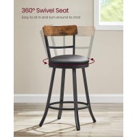 Vasagle Swivel Bar Stool Counter Height, 25.8 Inch Barstool Chair With Back, Upholstered Cushioned Seat And Footrest, Easy Assembly, Industrial Steel Frame, Black And Rustic Brown Ulbc077B01