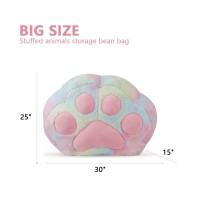 Cuebear Stuffed Animal Storage Bean Bag Chair Cover For Kids Tie Dye Cats Paw Bean Bag Cushion For Girls Large Size Toy Organiz