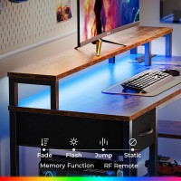 Superjare 47 Inch Reversible L Shaped Desk With Led Lights Power Outlets Computer Desk With Shelves Monitor Stand Gaming D