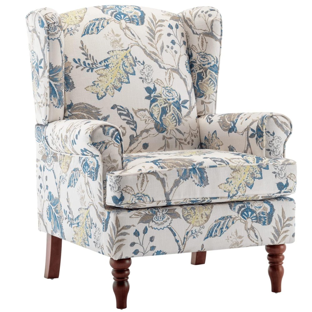 Mellcom Floral Accent Chair High Back Upholstered Armchair With Solid Legs Leisure Single Sofa Chair For Living Room Bedroom