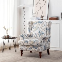 Mellcom Floral Accent Chair High Back Upholstered Armchair With Solid Legs Leisure Single Sofa Chair For Living Room Bedroom