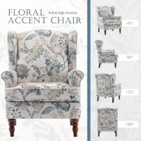 Mellcom Floral Accent Chair High Back Upholstered Armchair With Solid Legs Leisure Single Sofa Chair For Living Room Bedroom